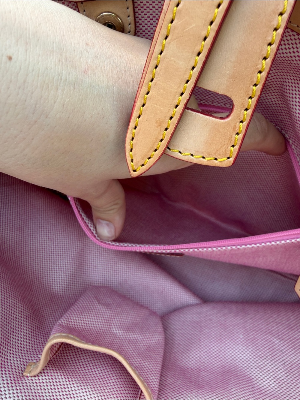 Dooney & Bourke Purple Floral Canvas Tote with Tan Leather Trim - Picture 11 of 12